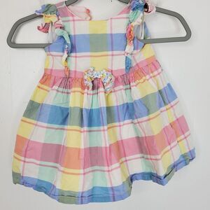 Tommy Bahama Girls Dress Plaid Ruffle Colorful Easter Lined Bow Front 18 Months